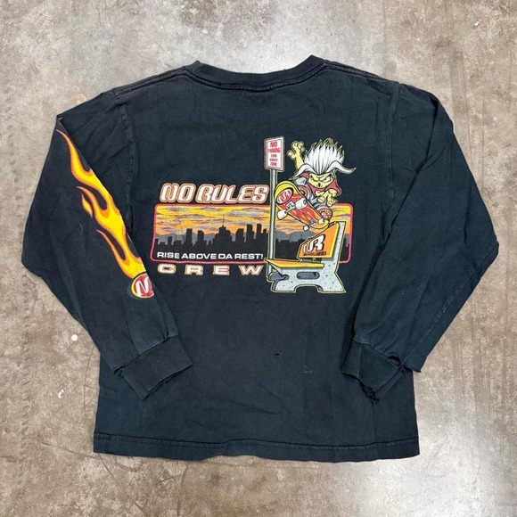 No Rules Other - Vintage No Rules Skateboarding Shirt Y2K Thrashed Grunge Flame Sleeve Size 9